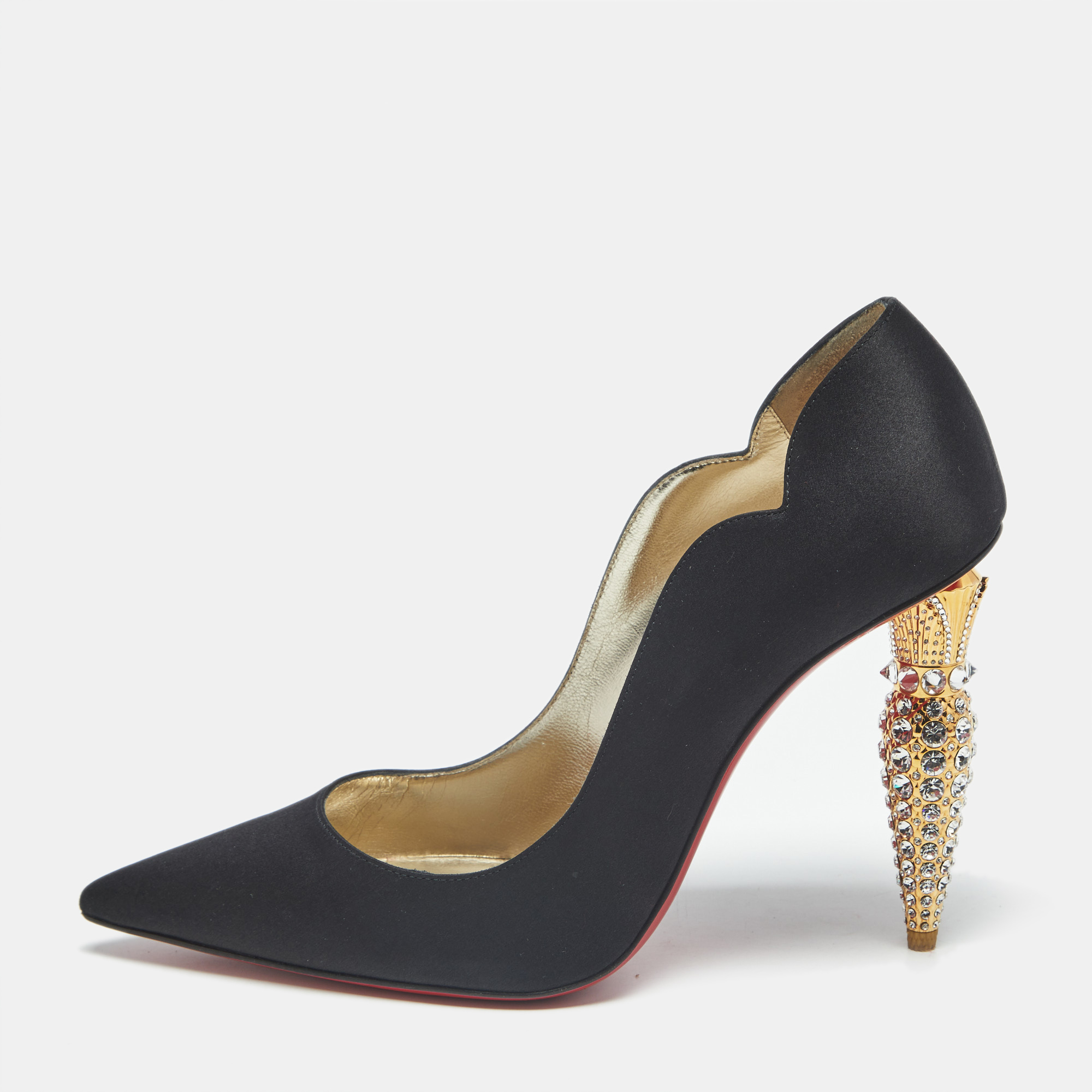 

Christian Louboutin Lipstrass Size  Black Satin Pumps