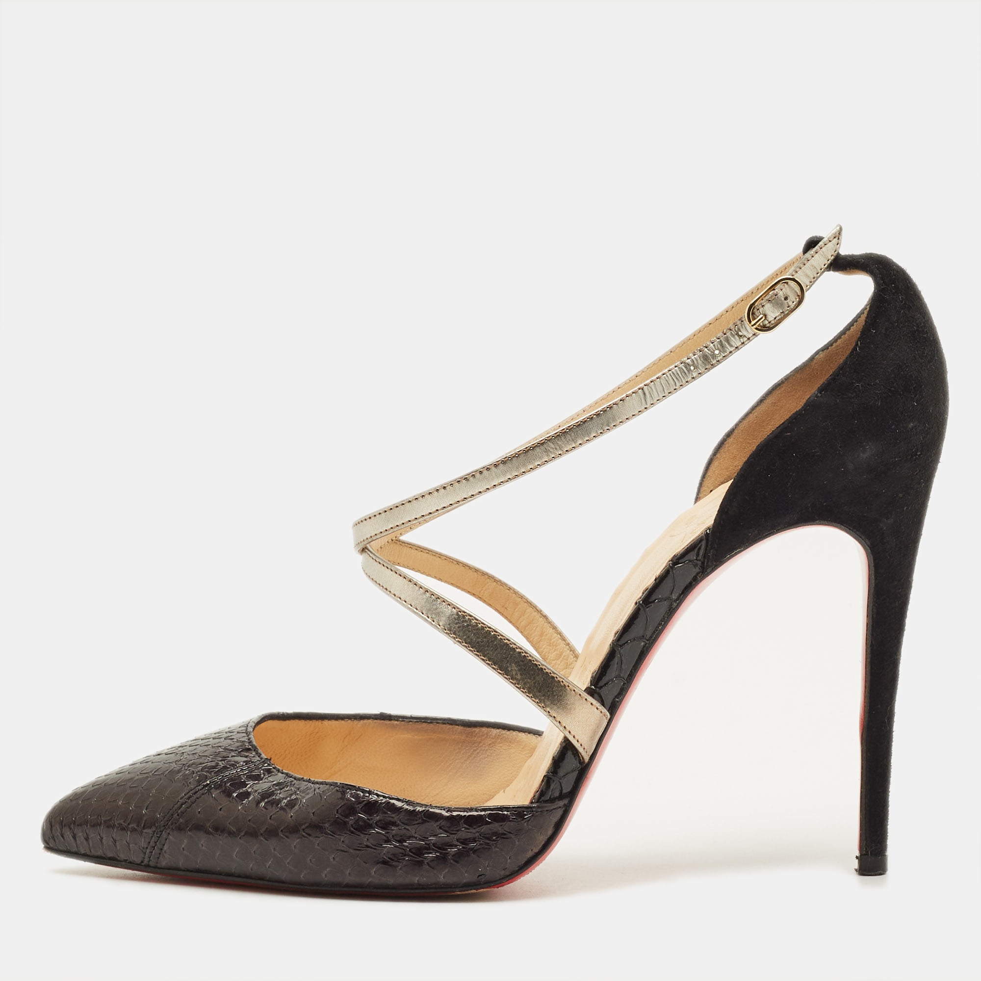

Christian Louboutin matlaise Size  Black Python Leather and Suede Pumps