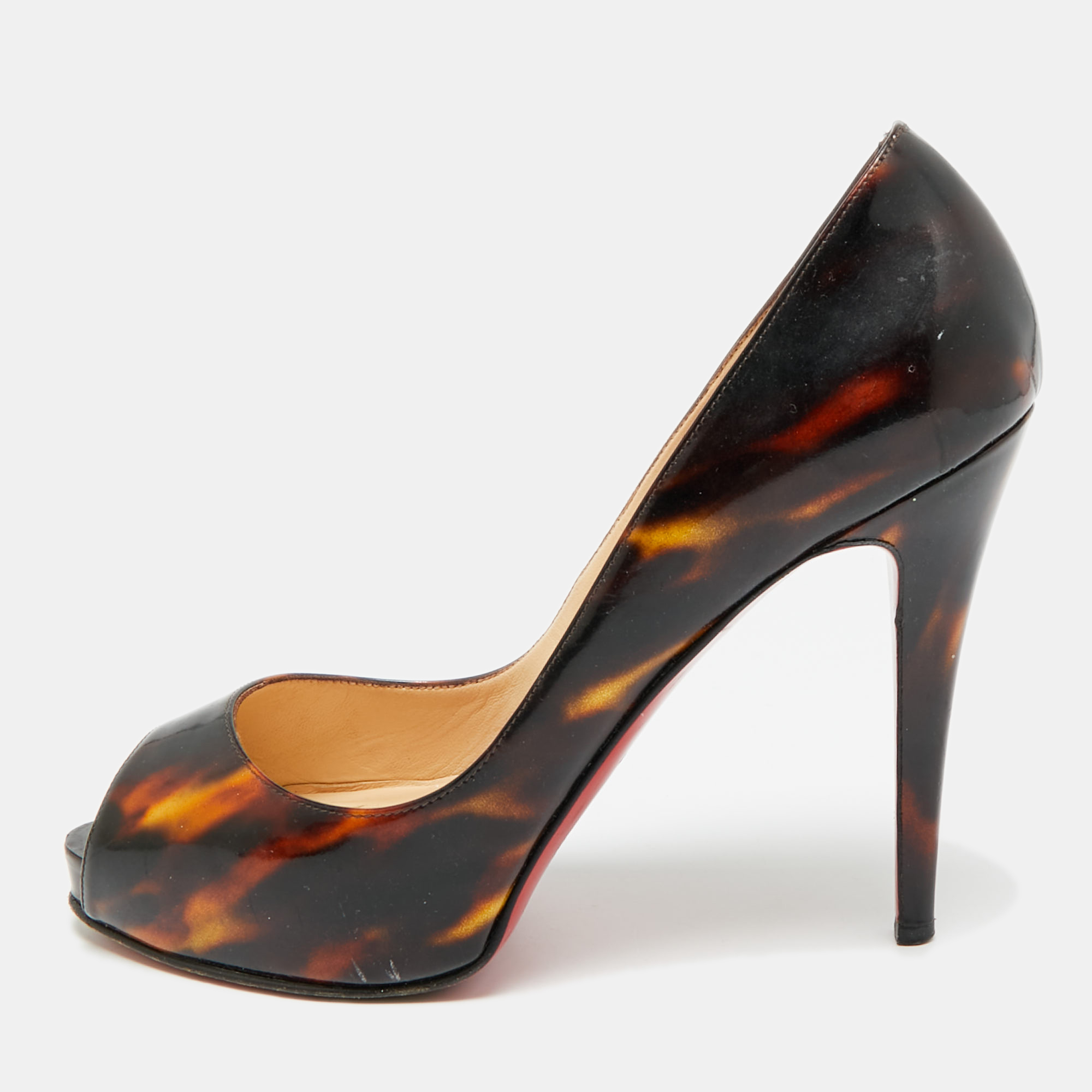 

Christian Louboutin Very Prive Size  Multicolor Patent Leather Peep Toe Pumps