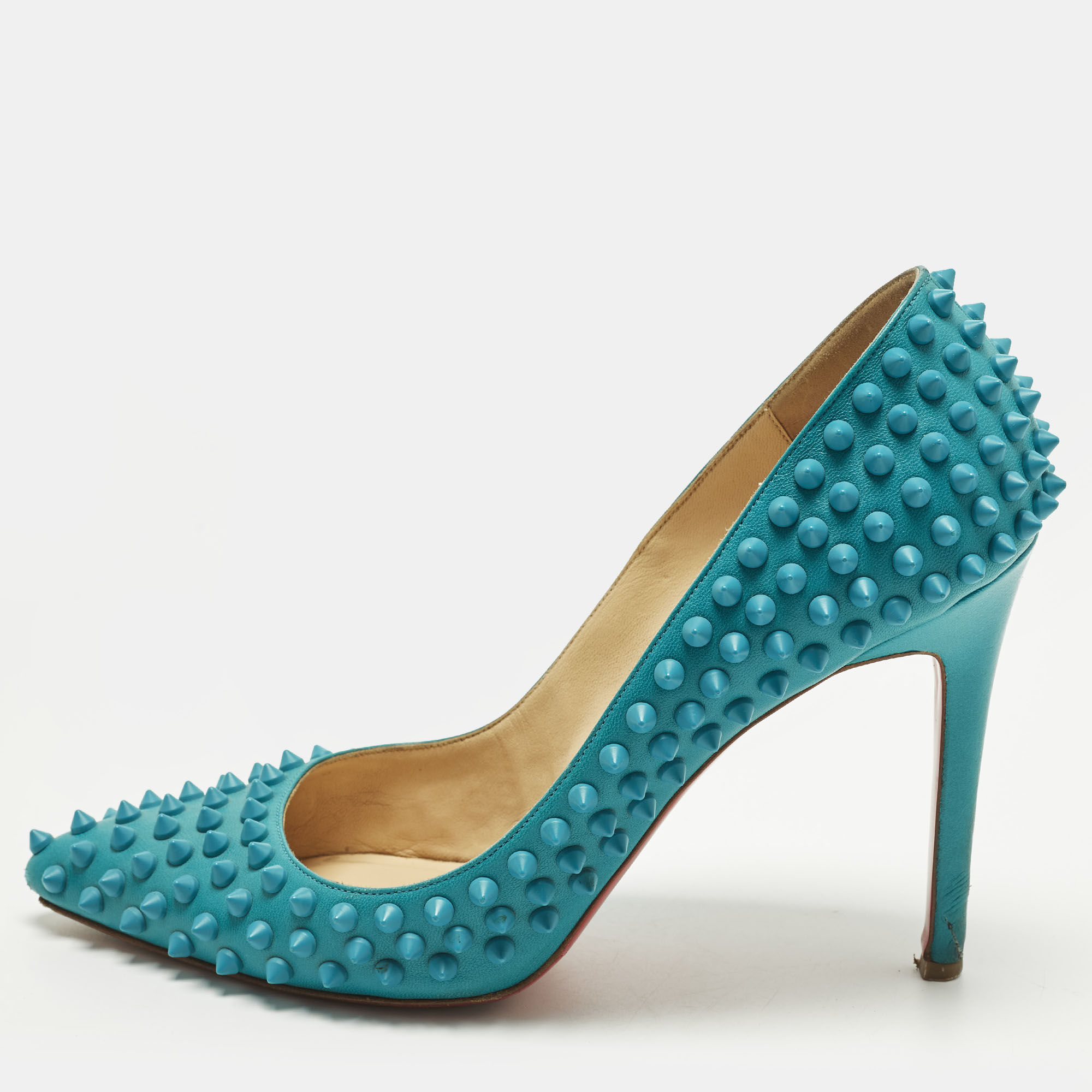 Pre-owned Christian Louboutin Pigalle Spikes Size 40.5 Blue Suede Pumps