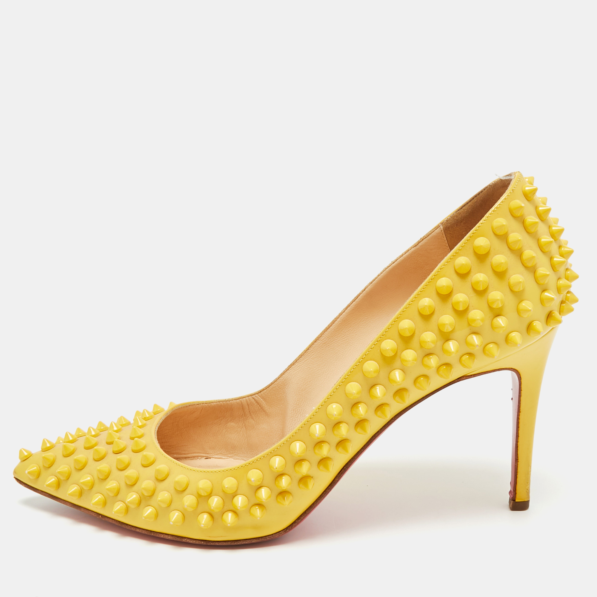 

Christian Louboutin Pigalle Spikes Size  Yellow Patent Leather Pumps