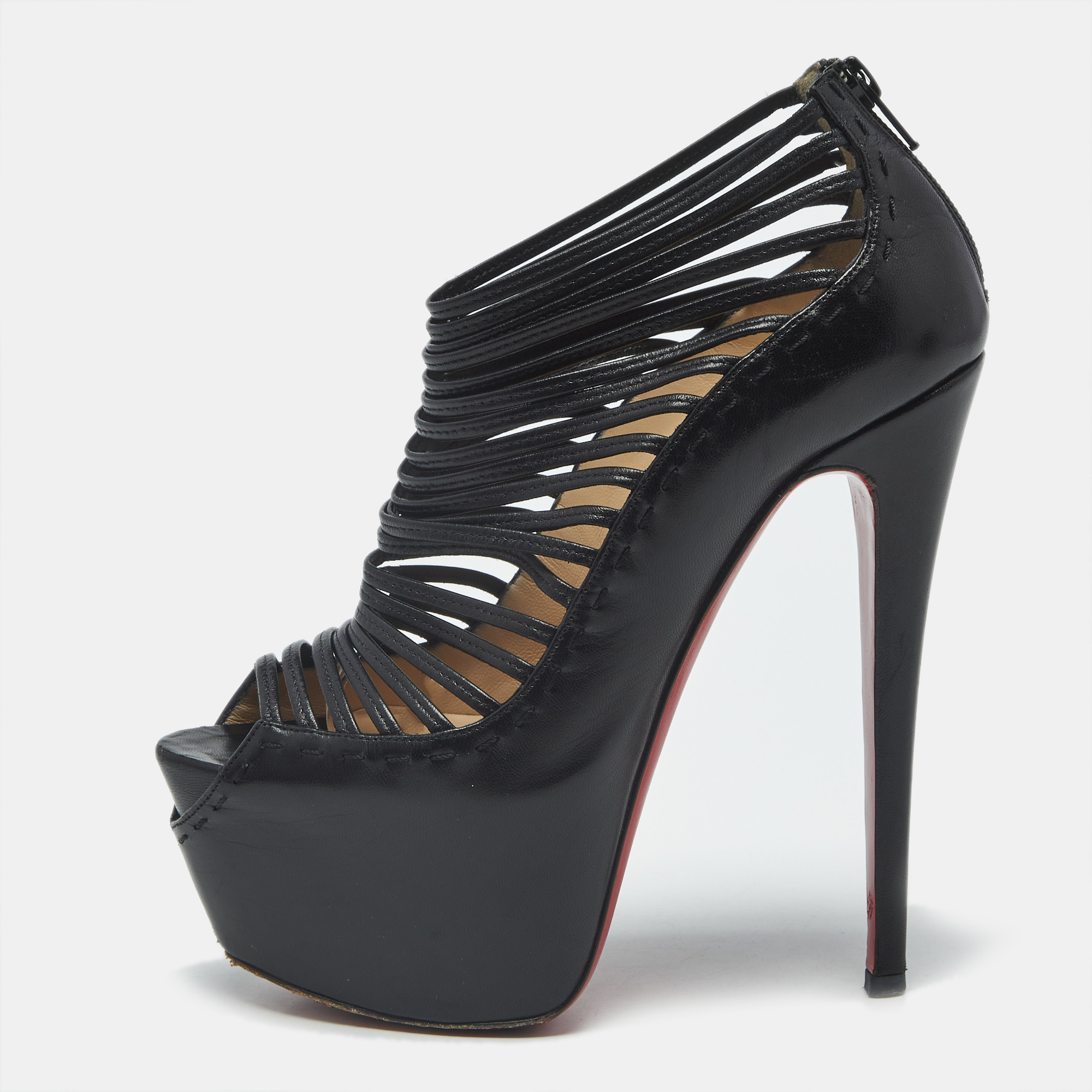 

Christian Louboutin Zoulou Size  Black Leather Peep Toe Pumps