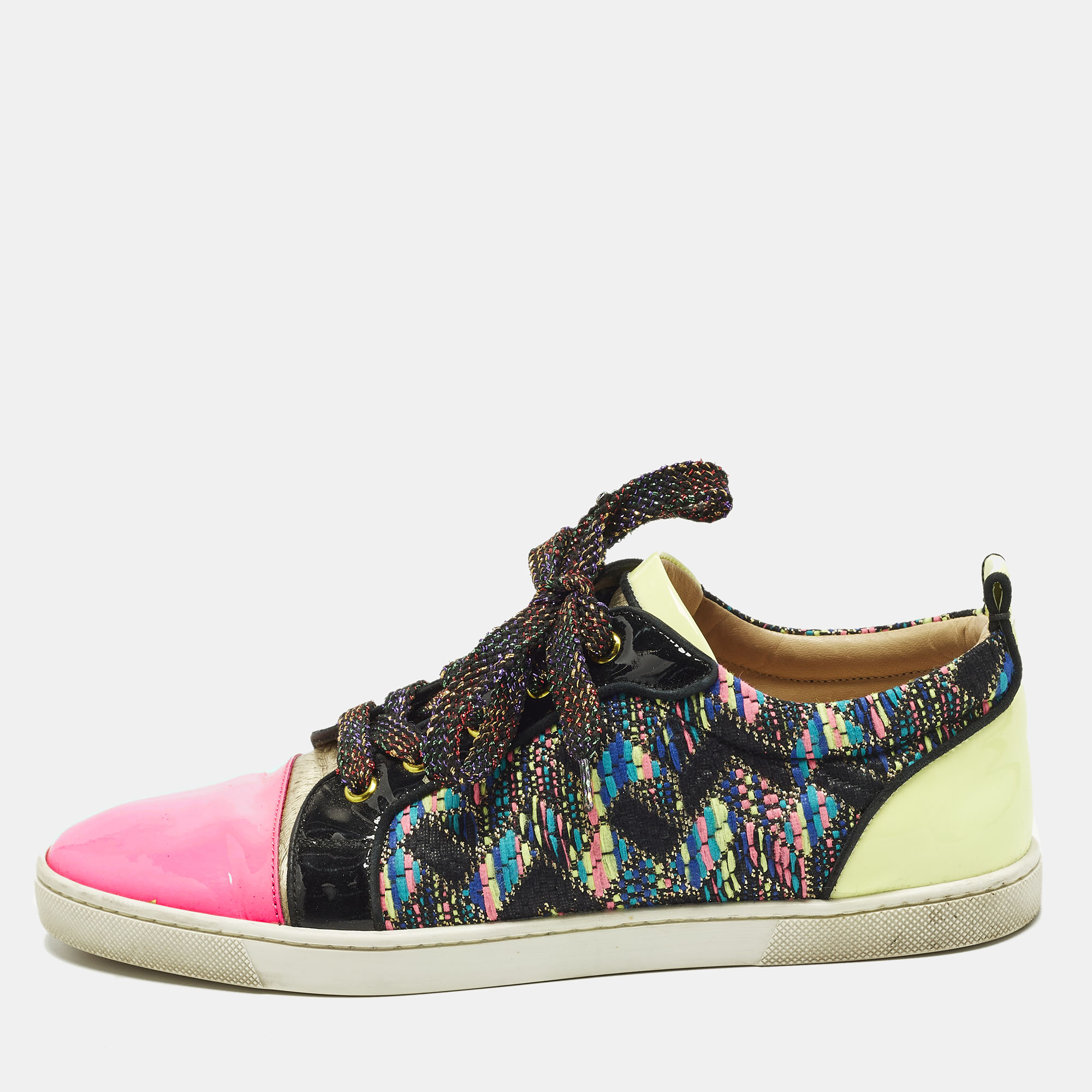 

Christian Louboutin Gondoliere Size  Multicolor Knit Fabric and Patent Leather Low Top Sneakers