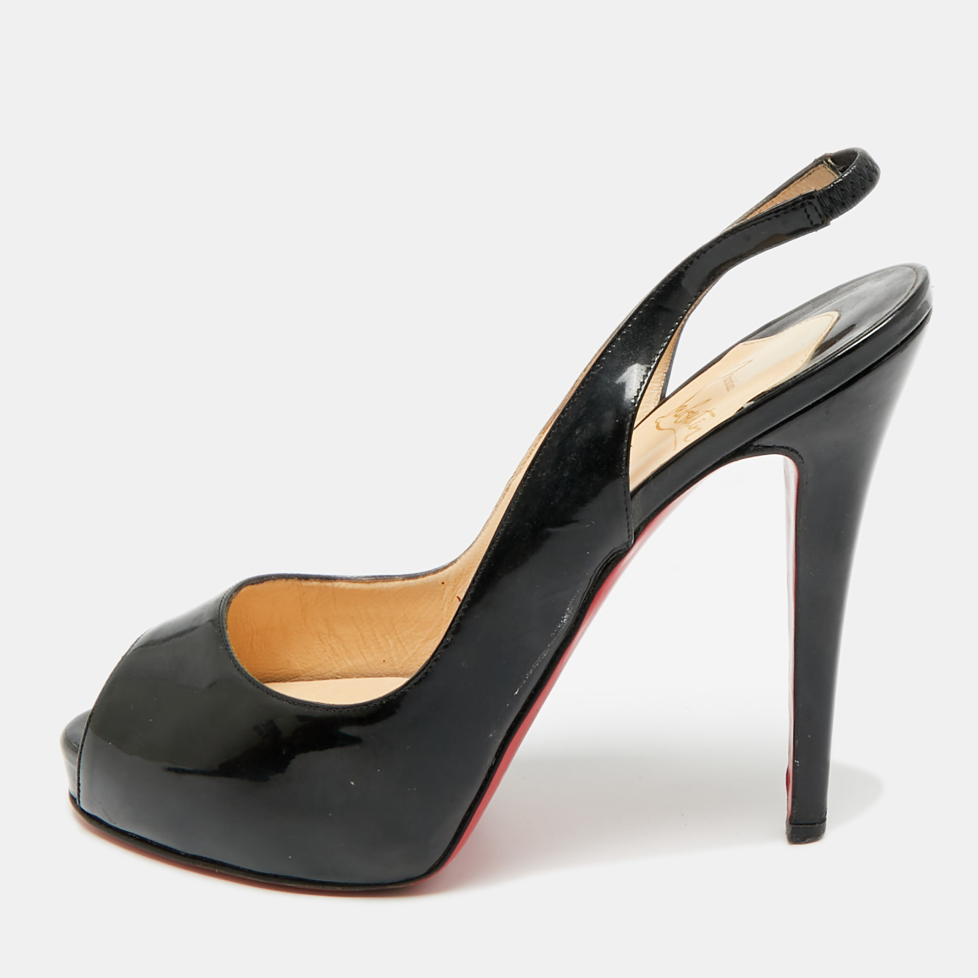 

Christian Louboutin Private Number Size  Black Patent Leather Slingback Pumps
