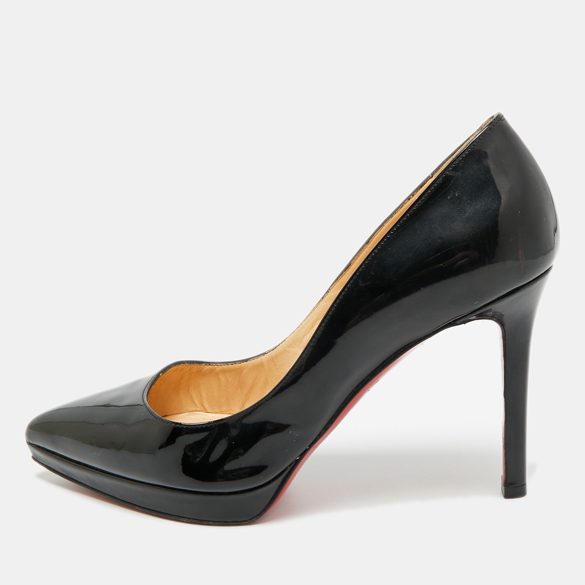 

Christian Louboutin Pigalle Plato Size  Black Patent Leather Platform Pumps