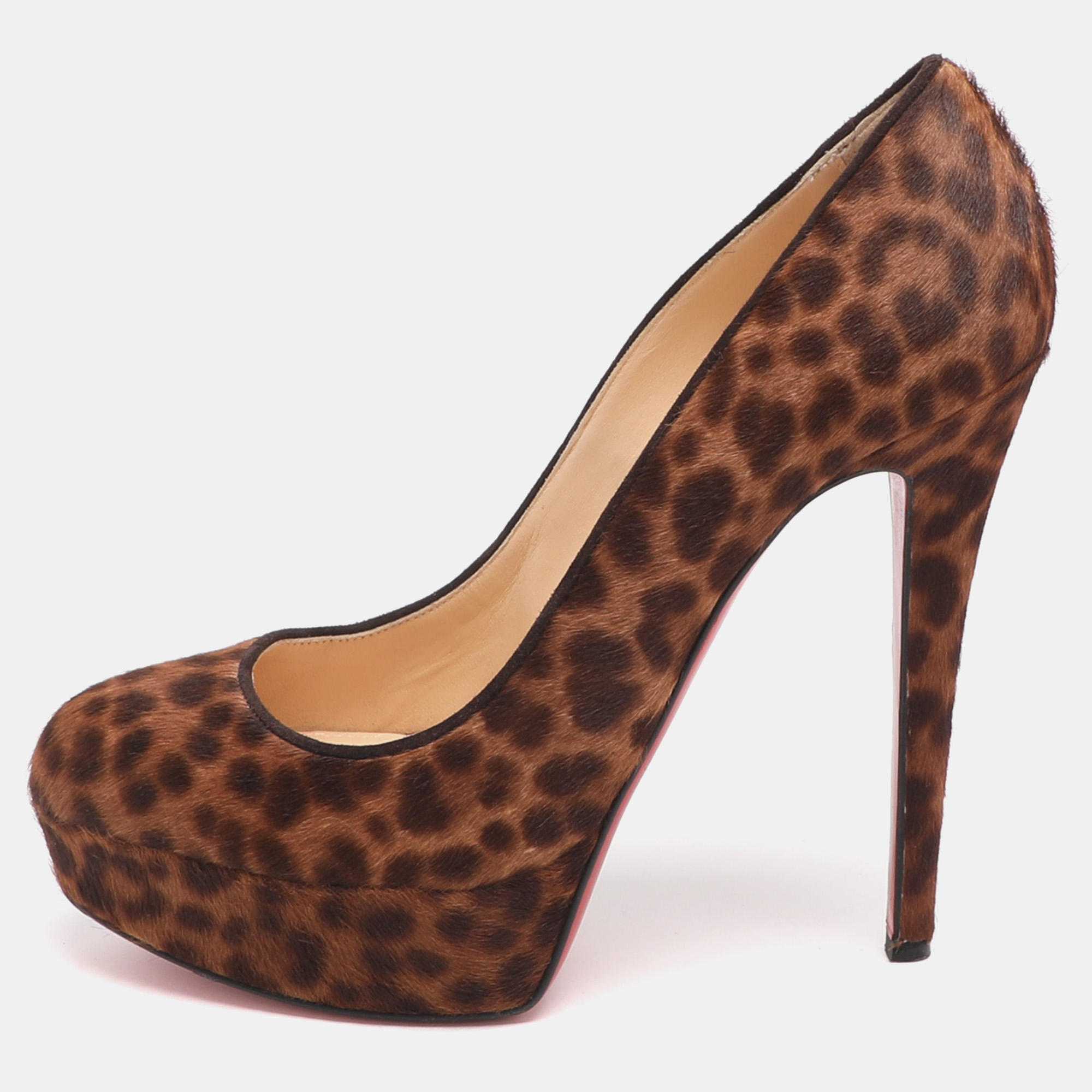 

Christian Louboutin Bianca Size  Brown Leopard Print Calf Hair Platform Pumps