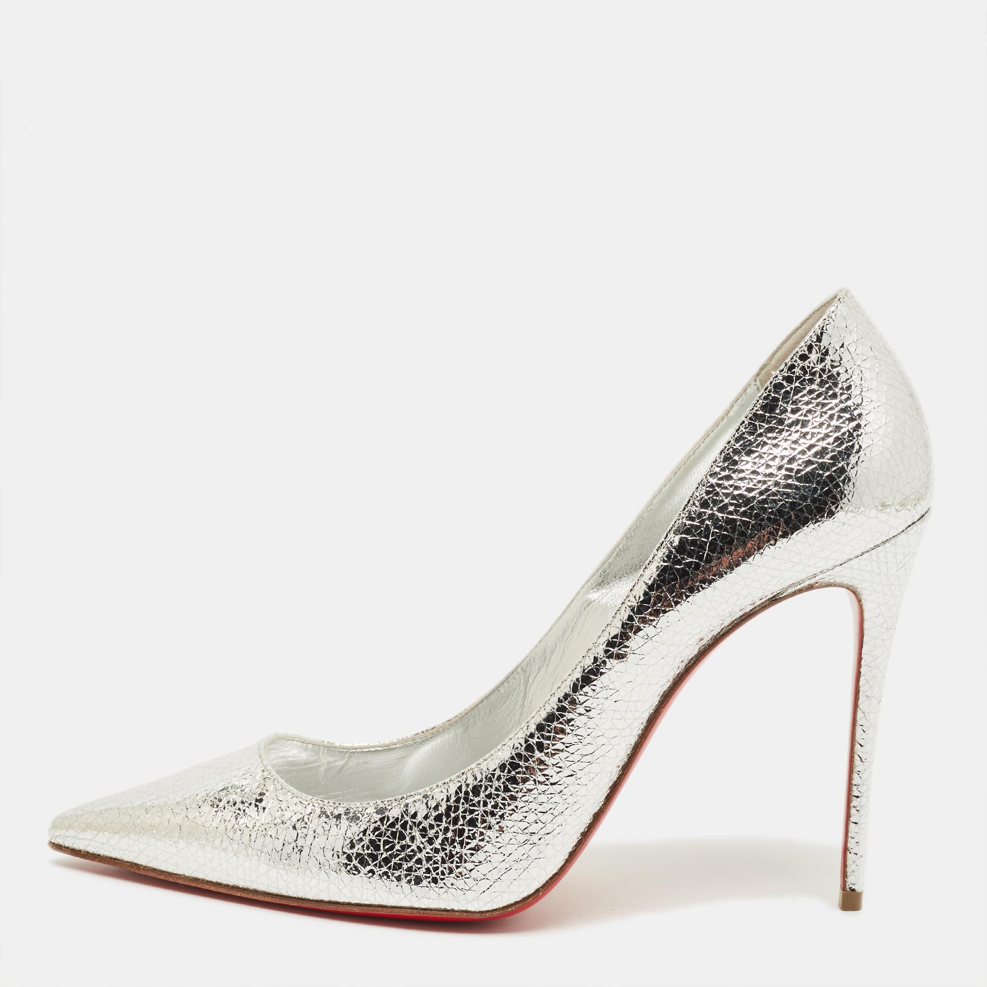

Christian Louboutin Kate 100 Size  Silver Foil Leather Pumps