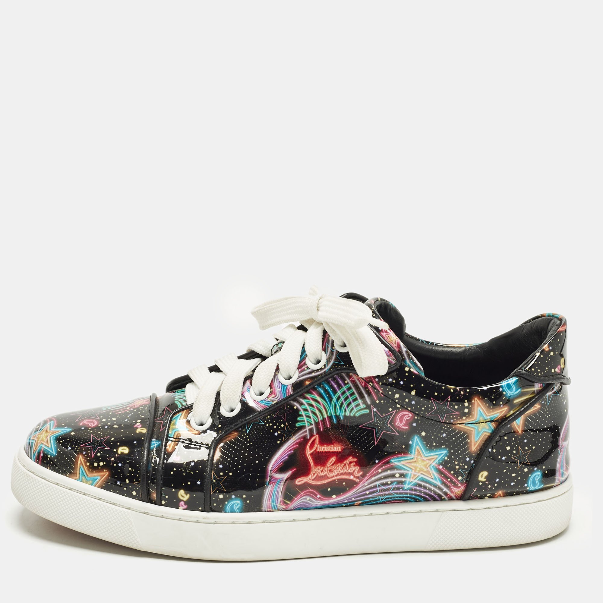 

Christian Louboutin Vieira Size  Multicolor Patent Leather Lace Up Sneakers