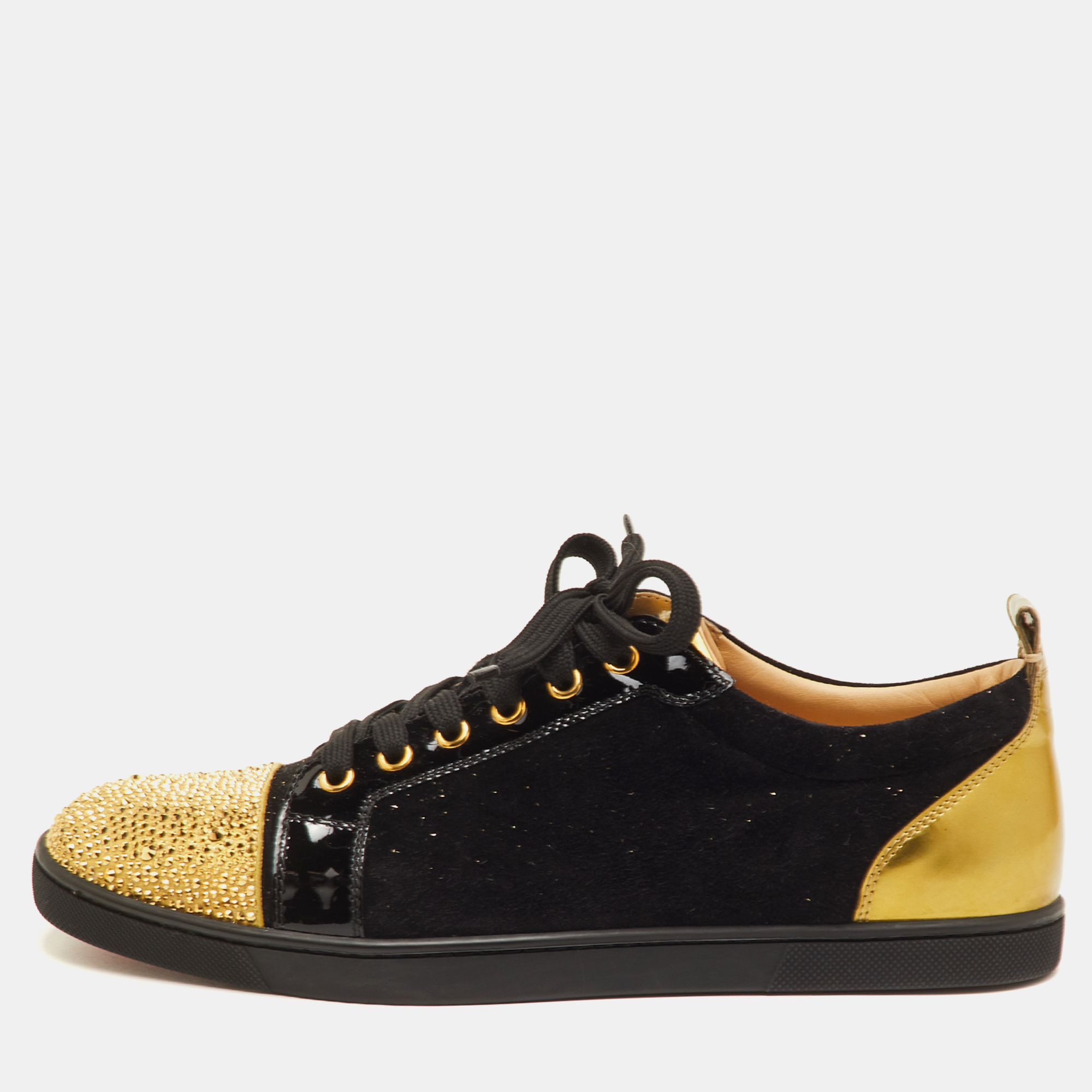 

Christian Louboutin Gondola Strass Size  Black/Gold Suede and Patent Leather Low Top Sneakers