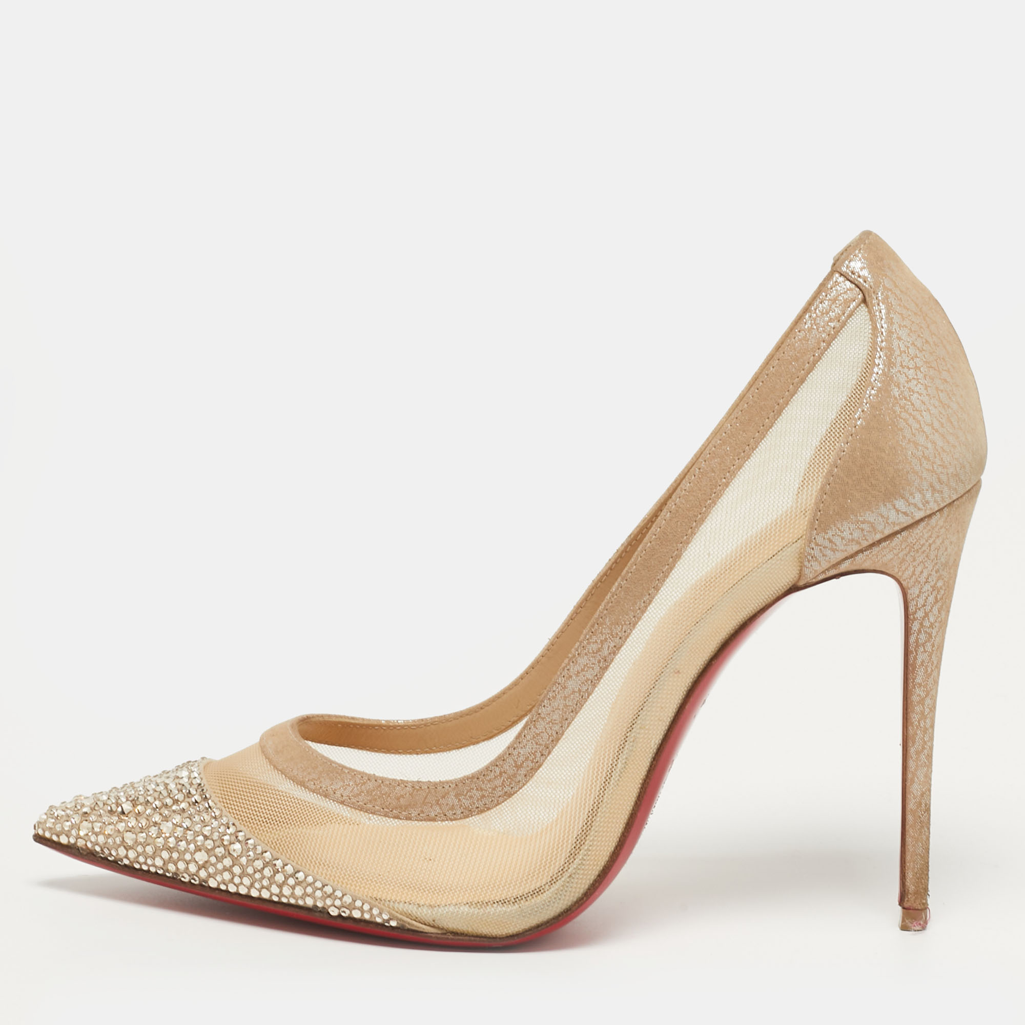 

Christian Louboutin Galativi Strass Size  Beige Leather and Mesh Pumps