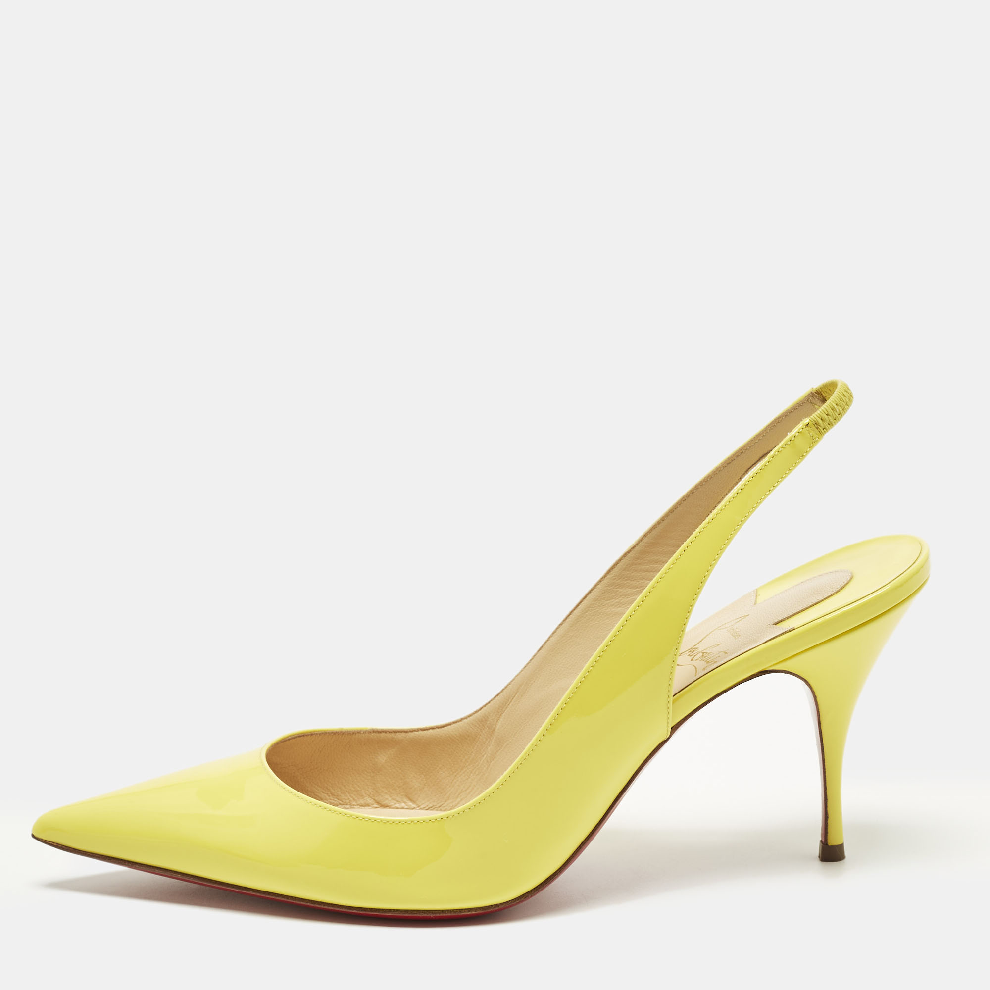 

Christian Louboutin Size  Yellow Patent Leather Clare Slingback Pointed Toe Pumps