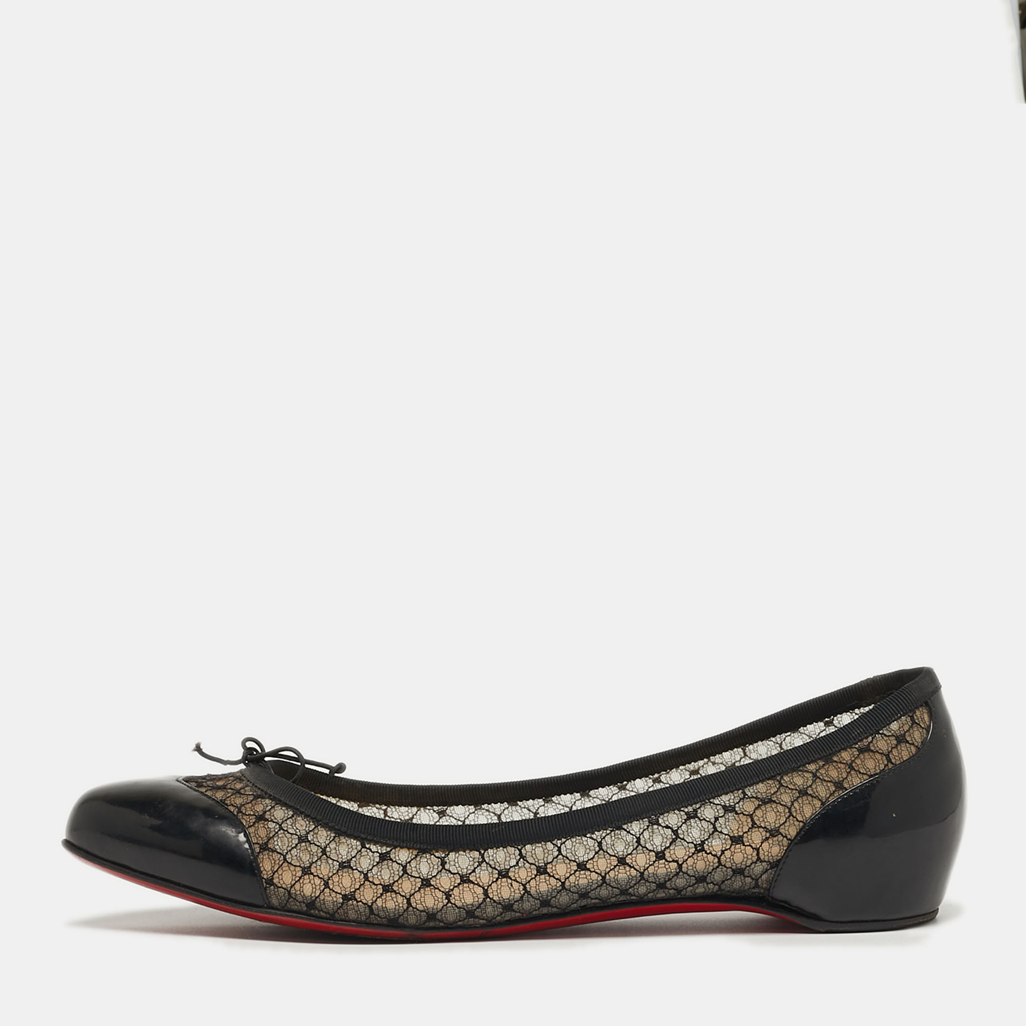 Pre-owned Christian Louboutin Miss Mix Size 41 Black Mesh And Patent Leather Ballet Flats