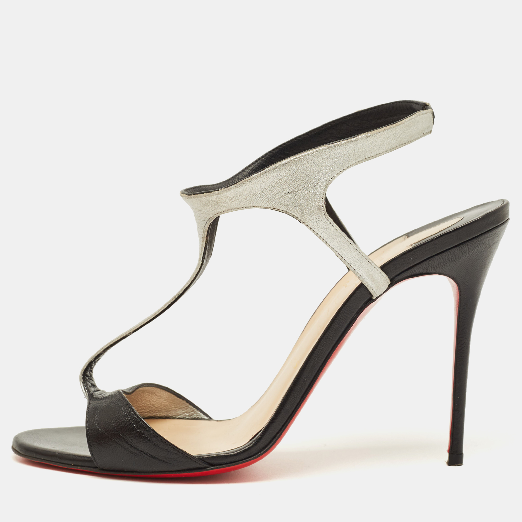

Christian Louboutin Morphetina Size  Black/Silver Leather Ankle Strap Sandals