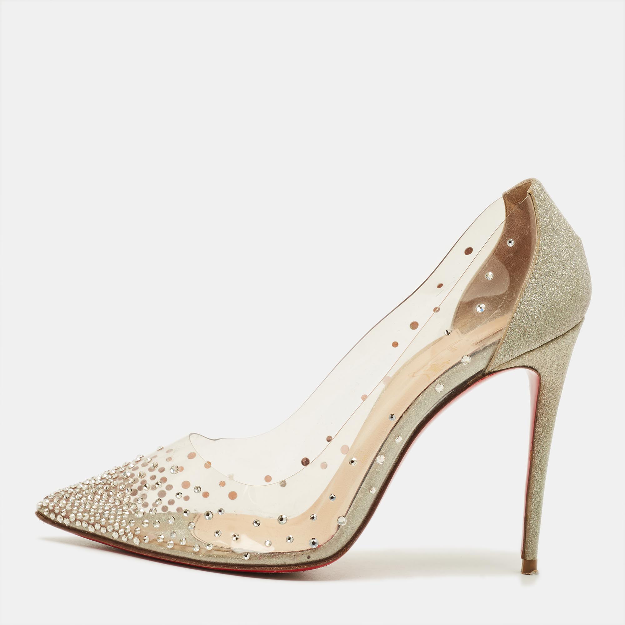 

Christian Louboutin Degrastrass Size  Silver Glitter and PVC Pumps
