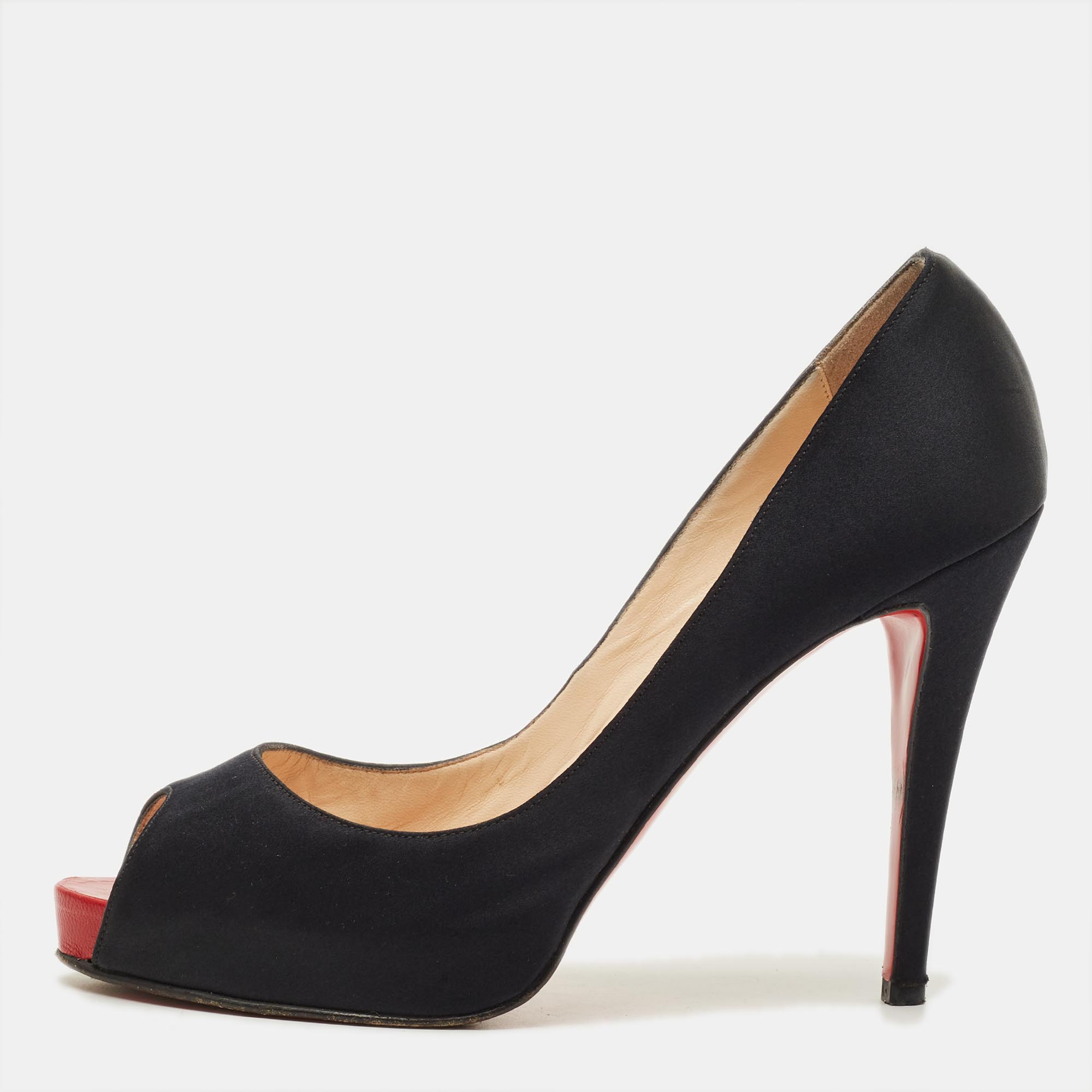 

Christian Louboutin Very Prive Size  Black Satin Peep Toe Pumps