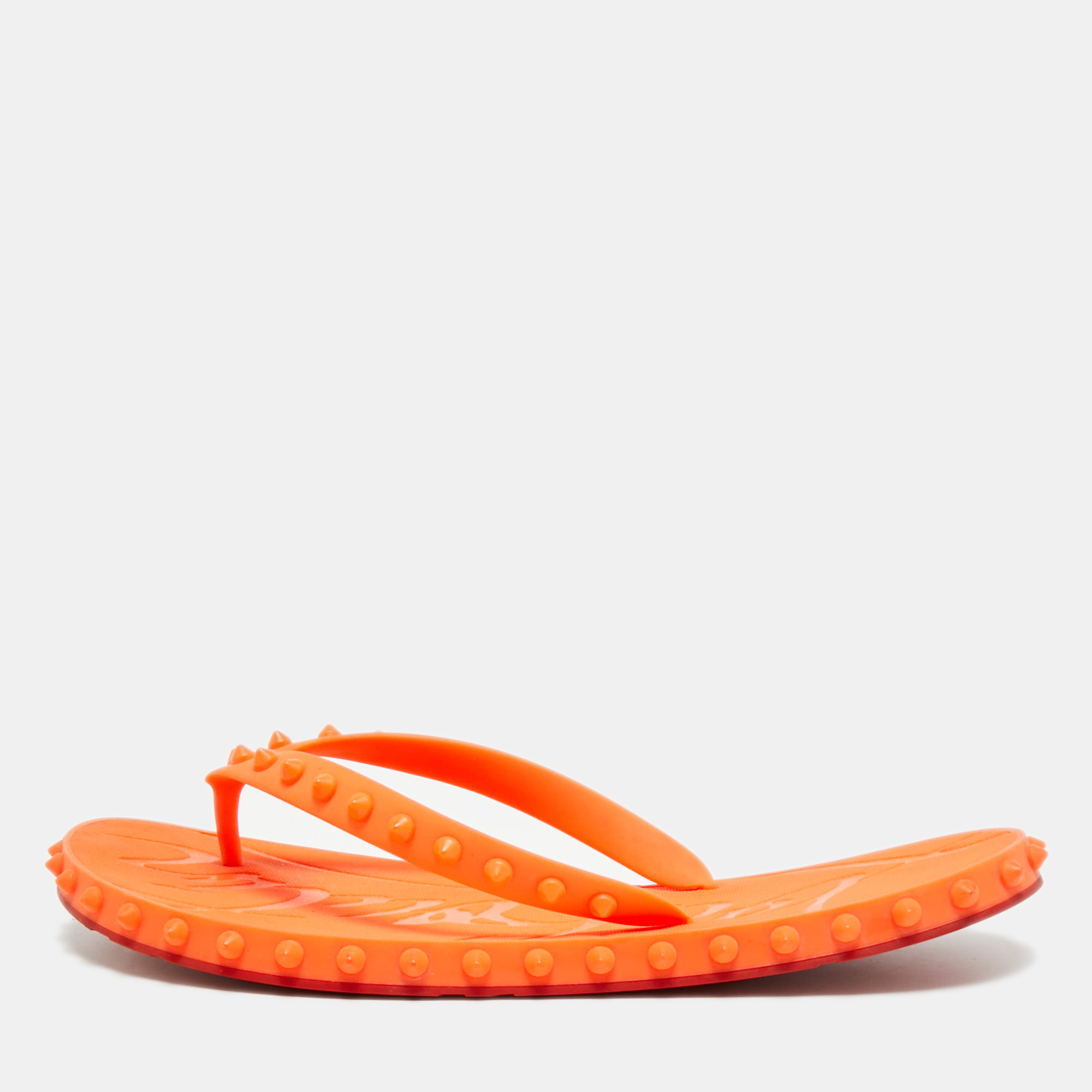 

Christian Louboutin Super Loubi Size  Orange Rubber Flat Slides