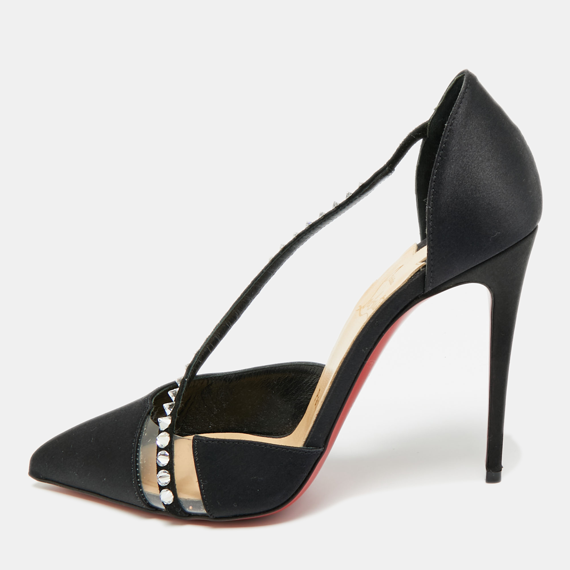 

Christian Louboutin Krystal Cross Size  Black Satin D'orsay Pumps