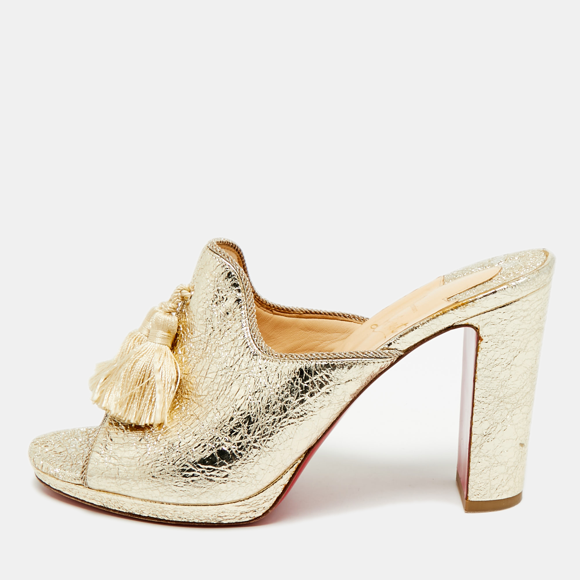 

Christian Louboutin De Vienne Size  Gold Foil Leather Mules