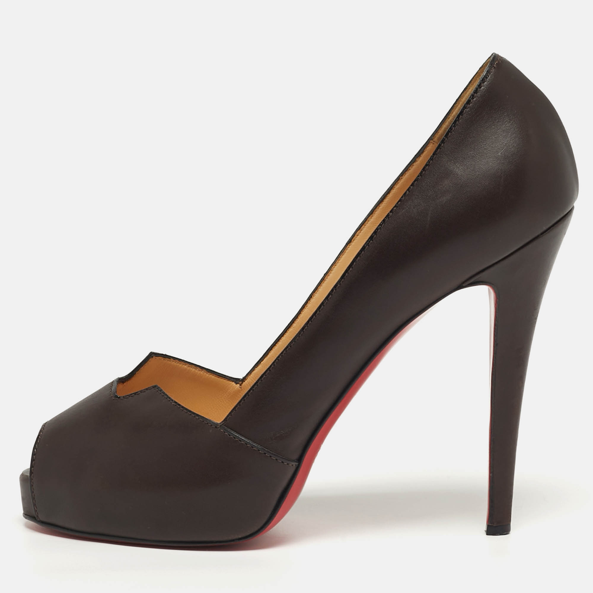 

Christian Louboutin Pique Prive Size  Brown Leather Platform Pumps