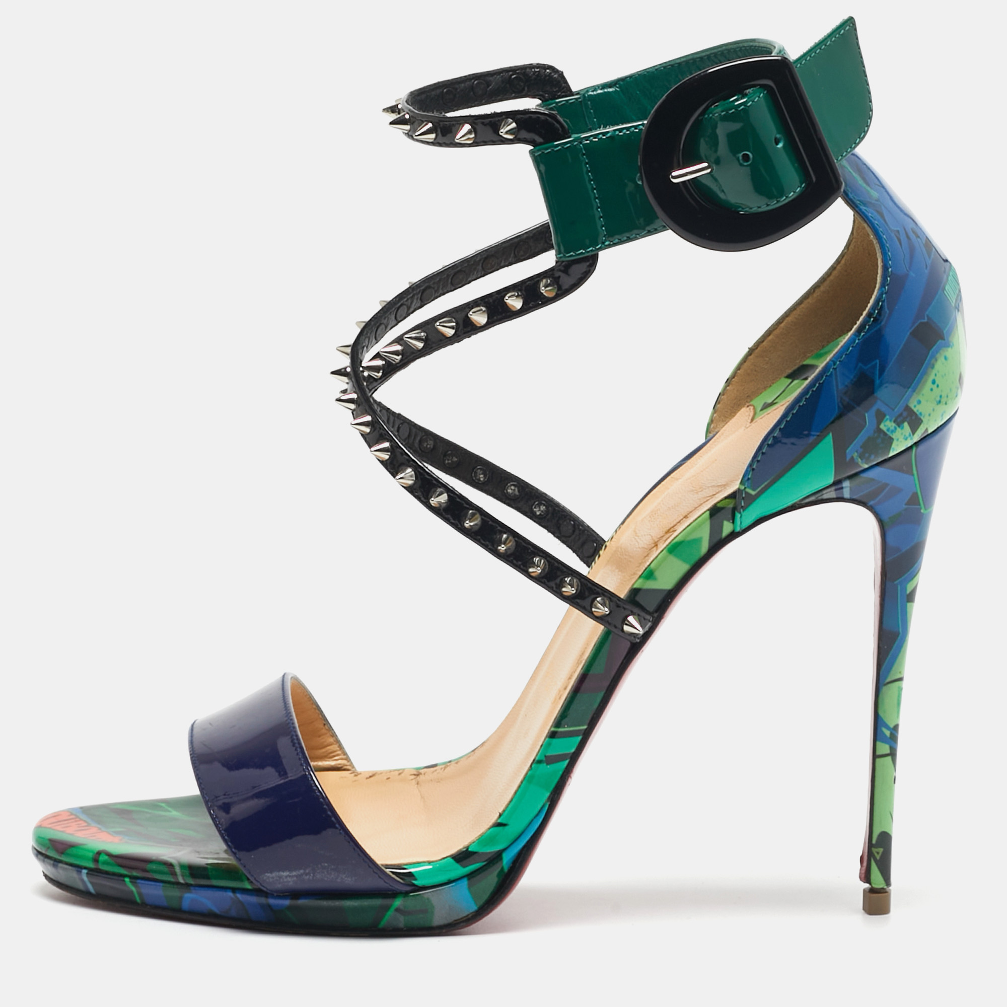 

Christian Louboutin Choca Lux Size  Multicolor Patent Leather Ankle Strap Sandals
