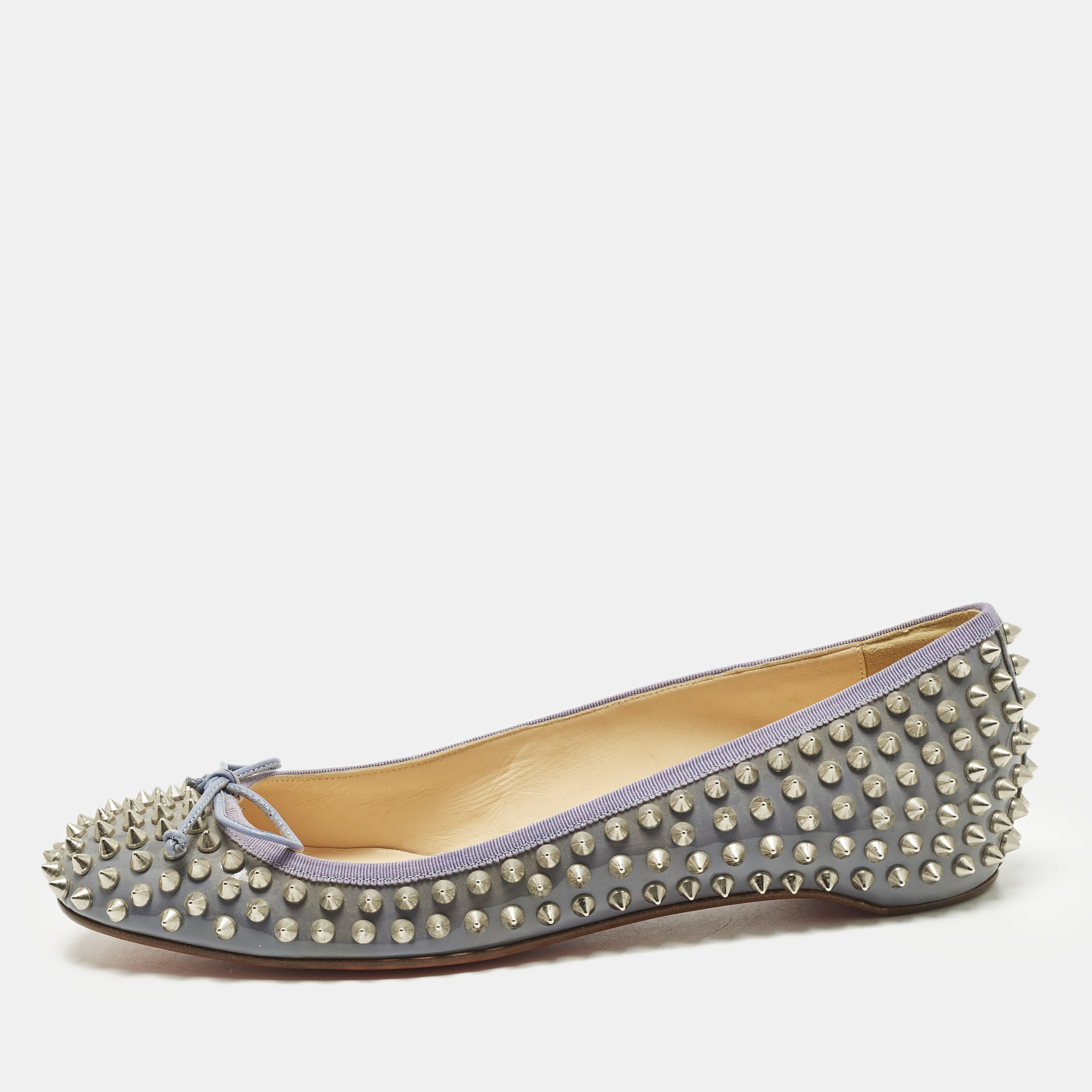 

Christian Louboutin Jane Spike Size  Grey Patent Leather Ballet Flats
