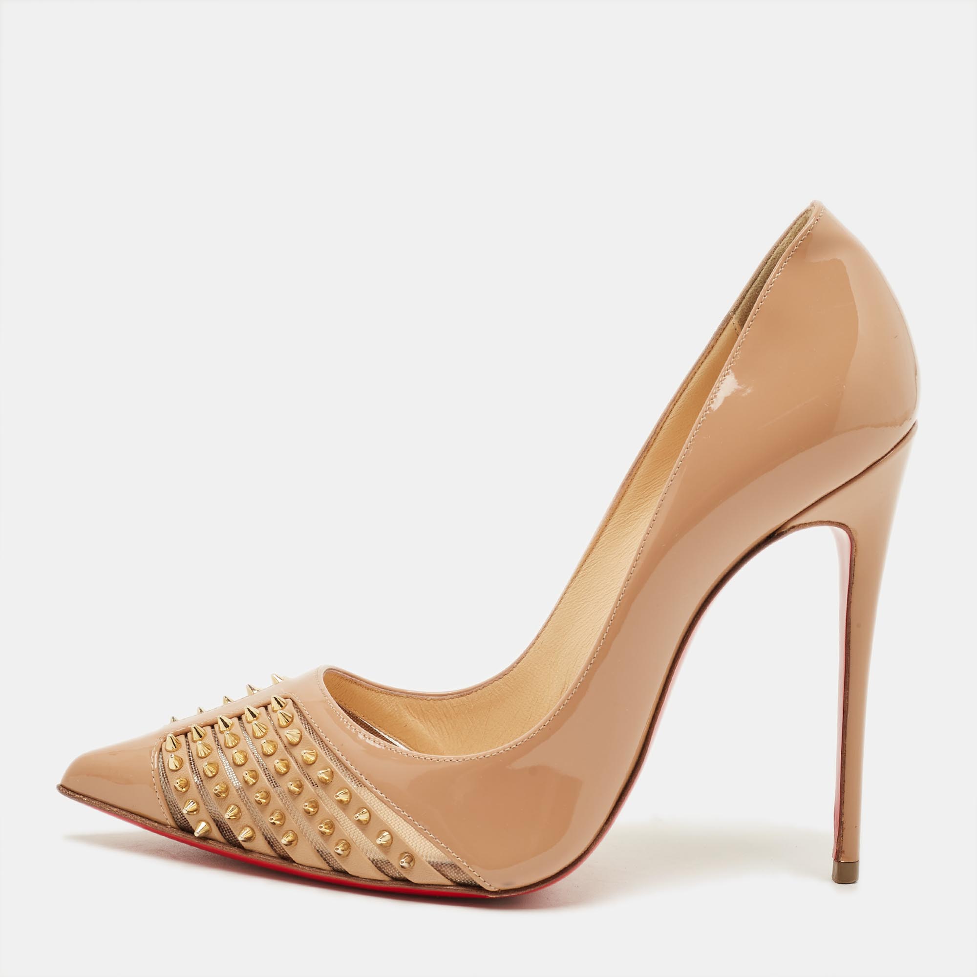 

Christian Louboutin Bareta Size  Beige Patent Leather and Mesh Pumps