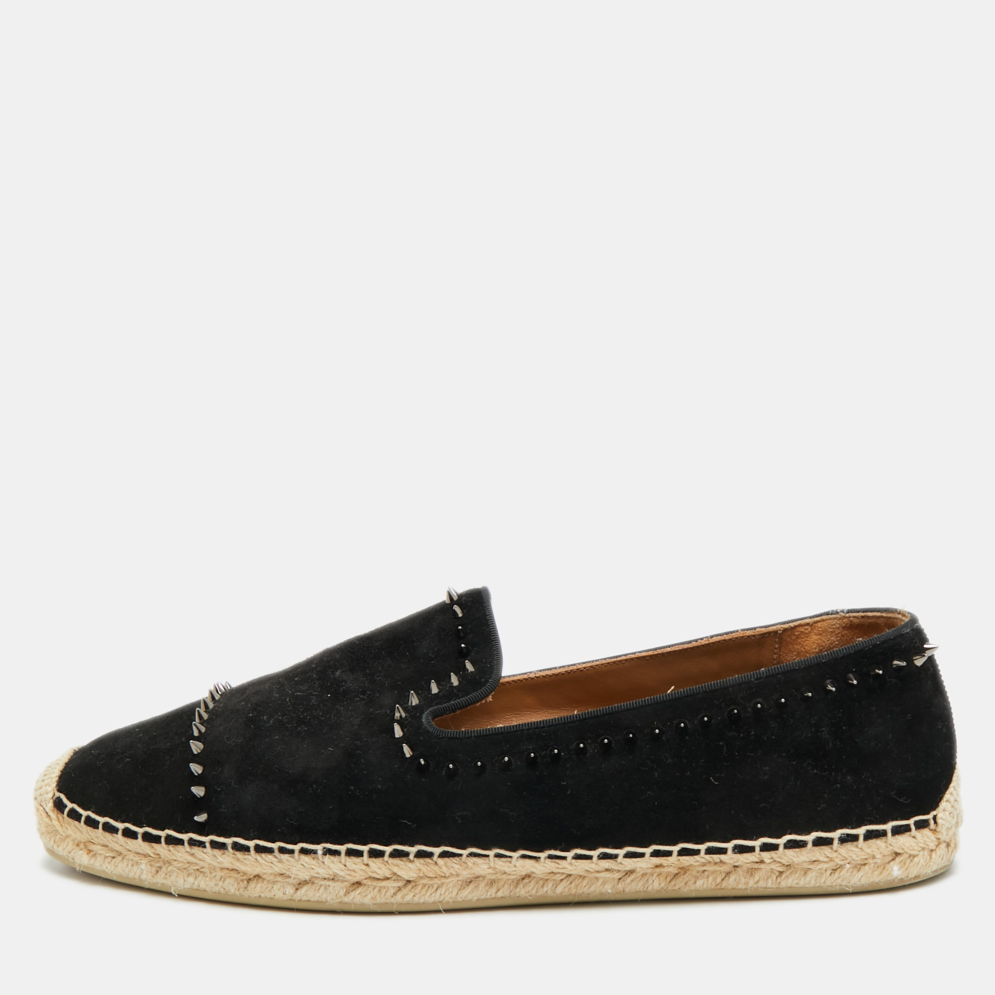 

Christian Louboutin Spike Size  Black Suede Espadrille Loafers