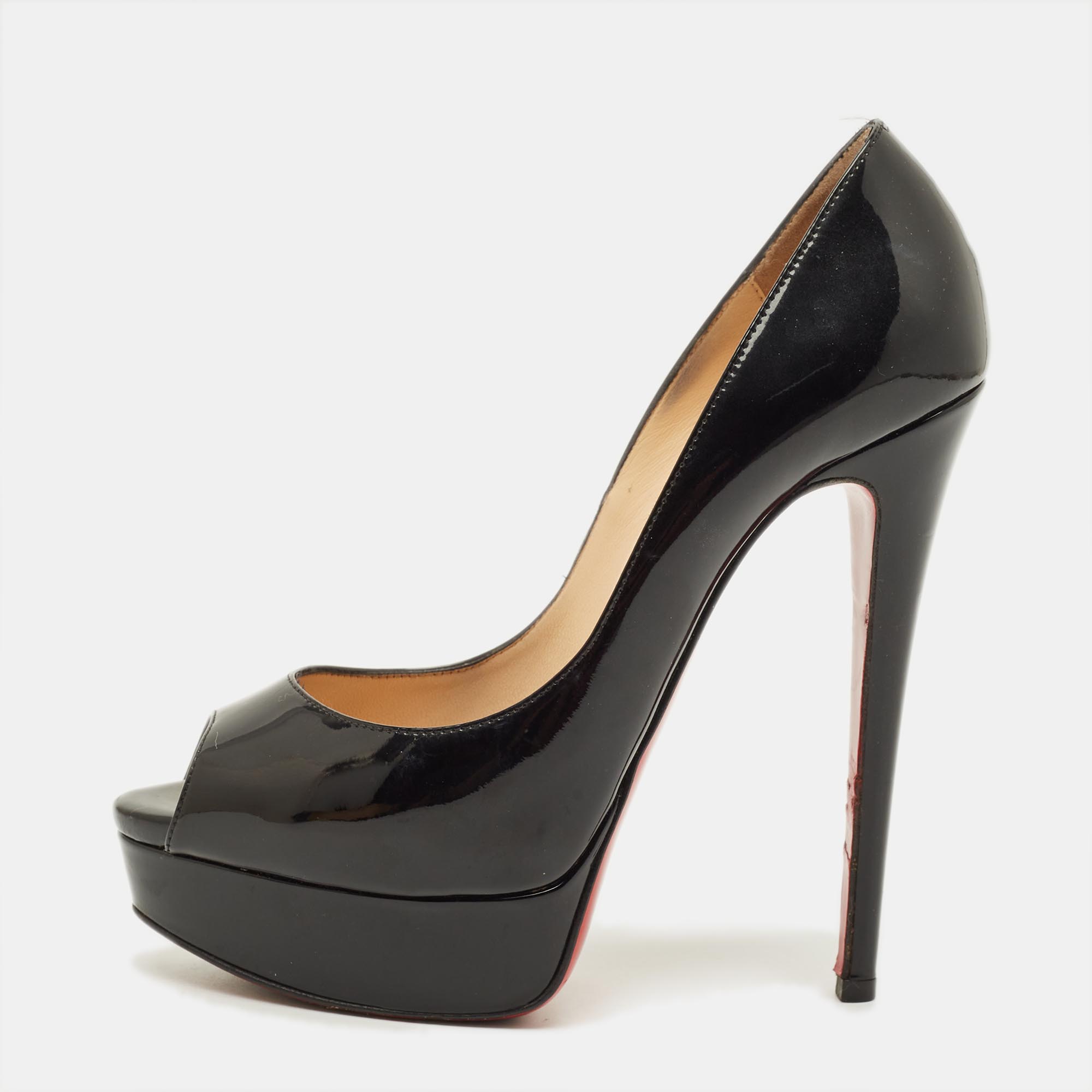 

Christian Louboutin Lady Peep Size  Black Patent Leather Platform Pumps