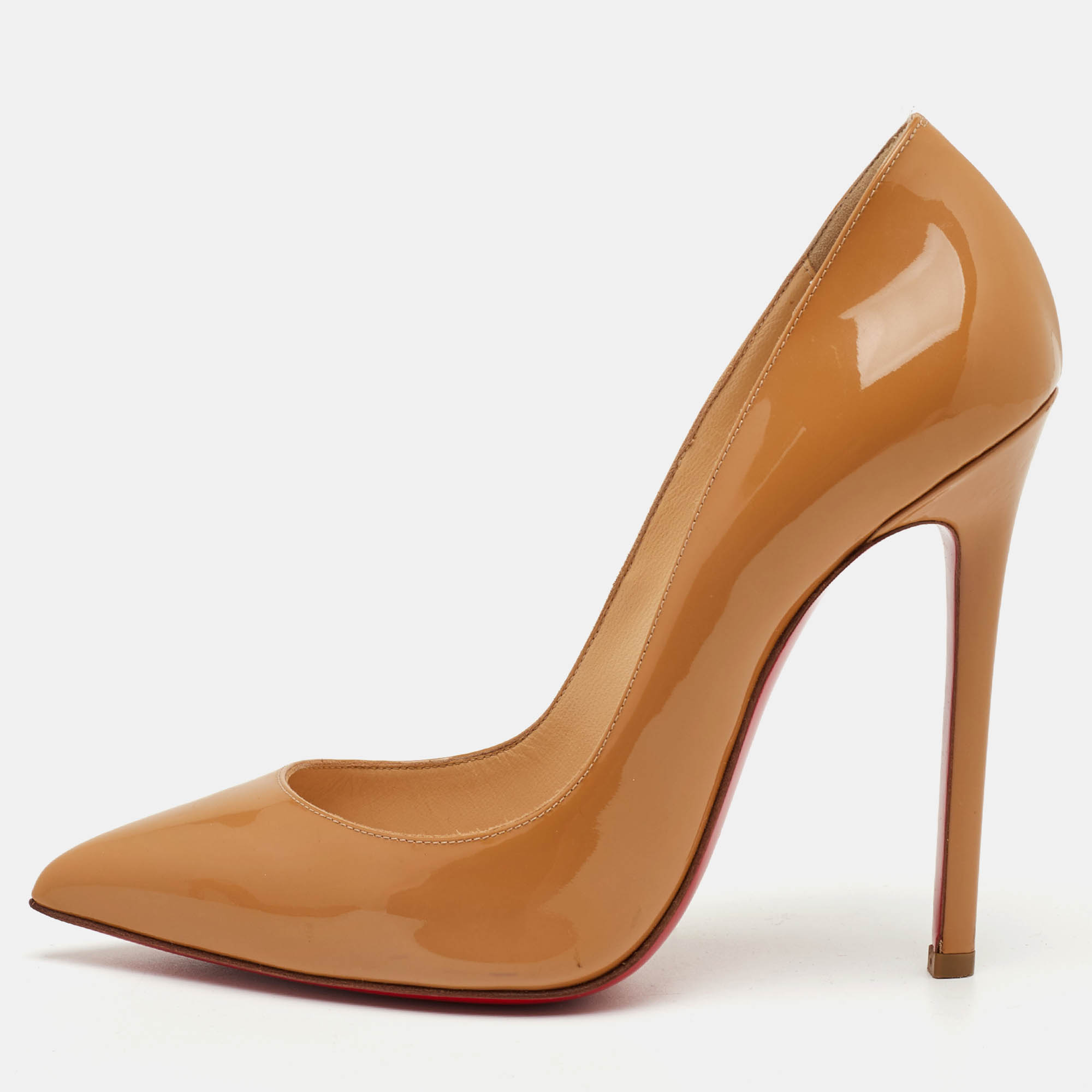 

Christian Louboutin Pigalle Size  Beige Patent Leather Pointed Toe Pumps