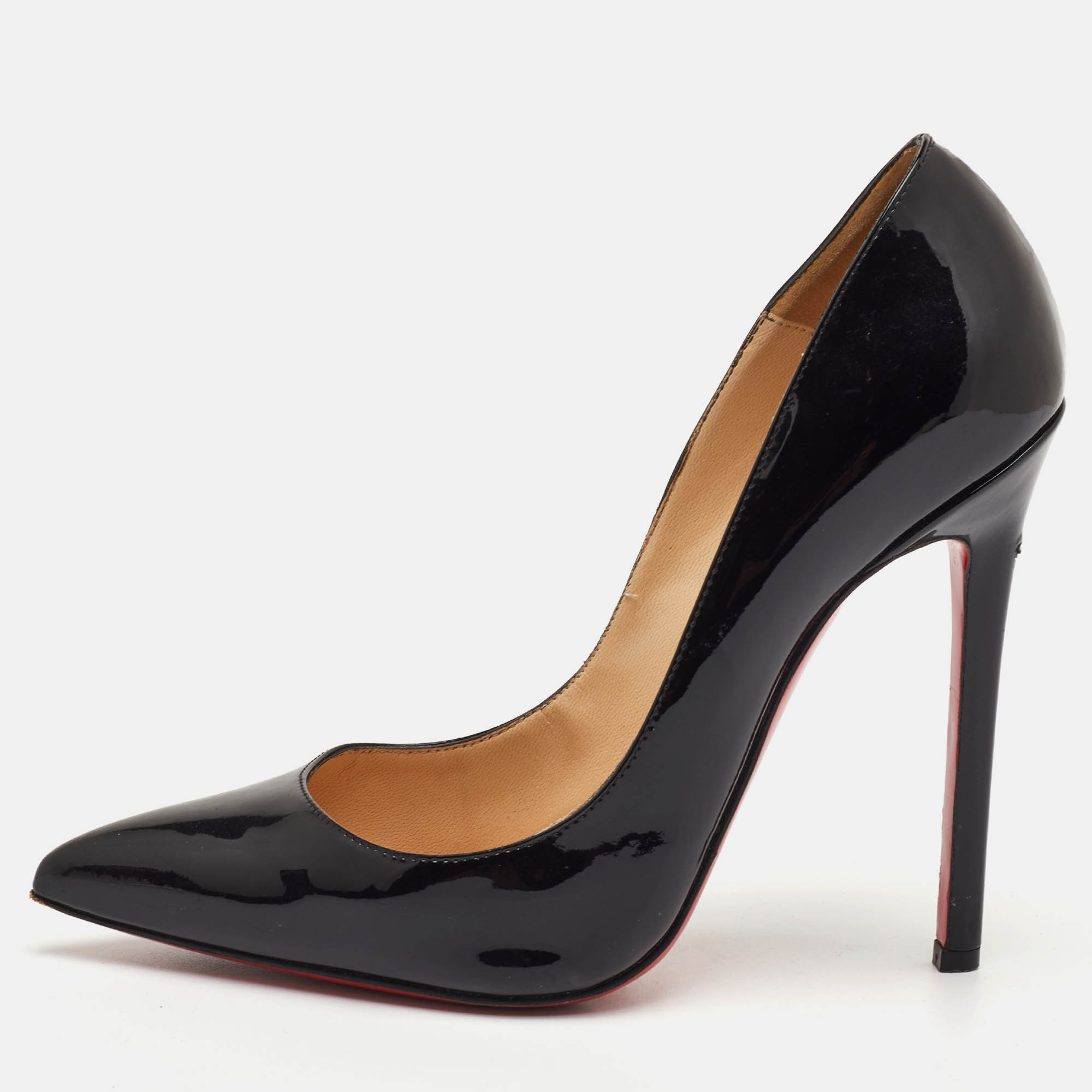 

Christian Louboutin Pigalle Size  Black Patent Leather Pointed Toe Pumps