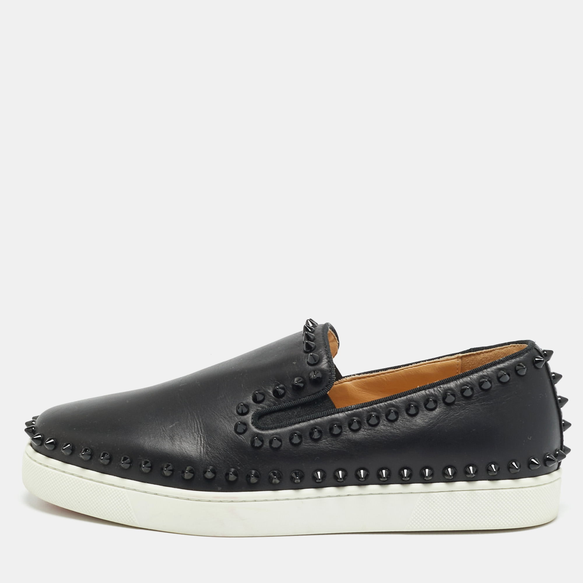 

Christian Louboutin Pik Boat Size  Black Leather Slip On Sneakers