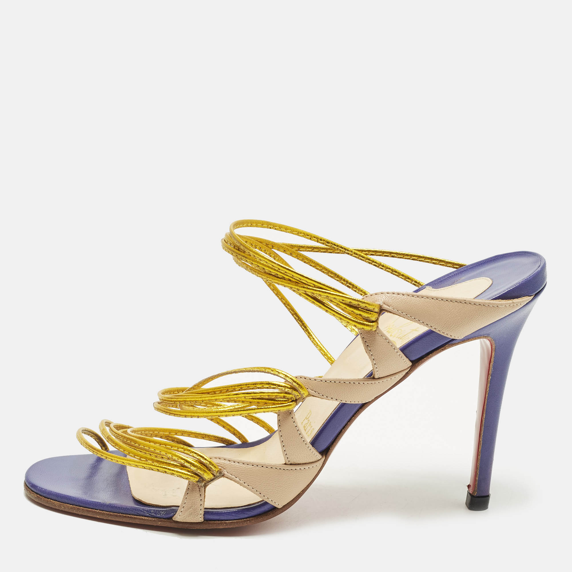 

Christian Louboutin Size  Tri Color Metallic Leather Strappy Frescobaldi Sandals