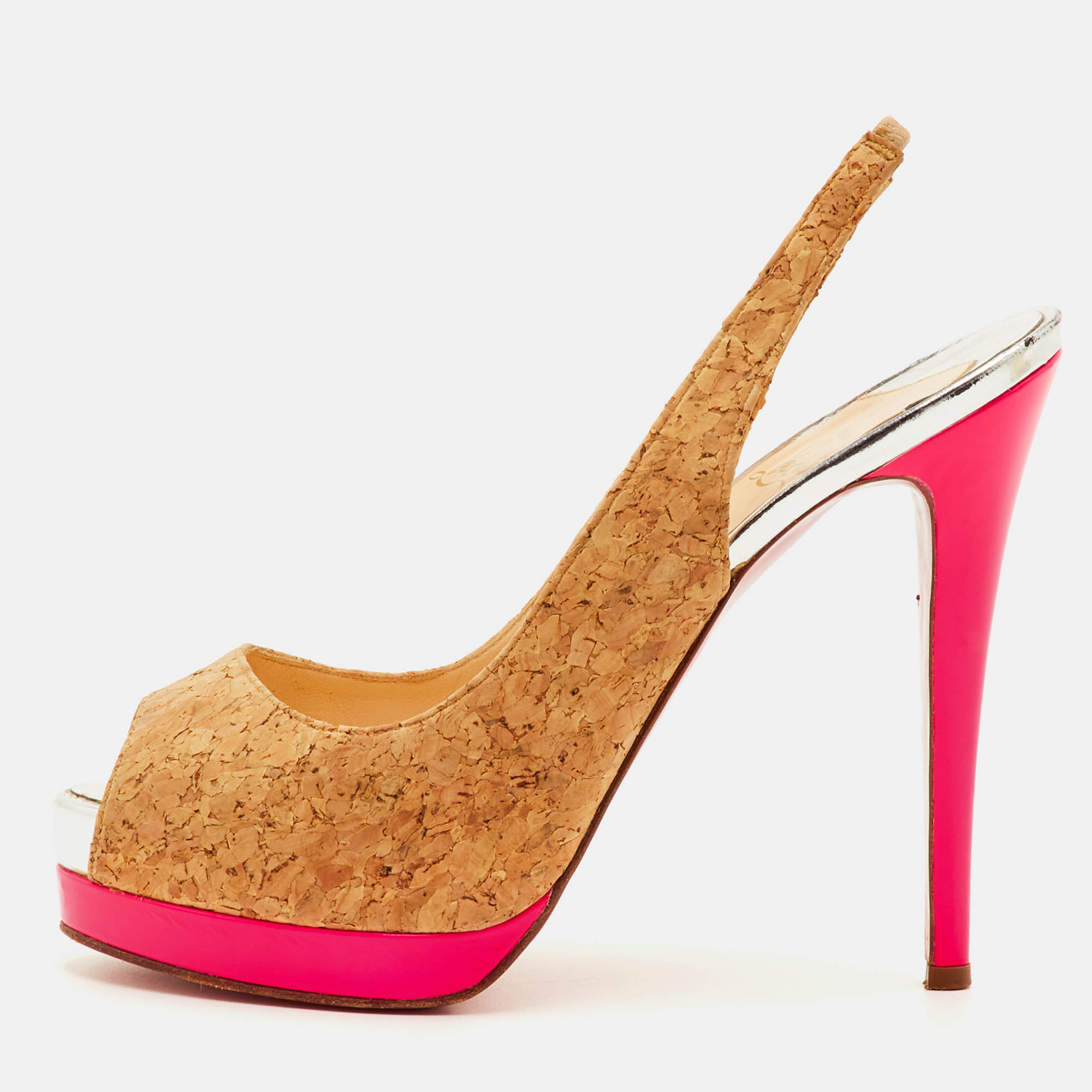

Christian Louboutin Catenita Size  Beige Cork Platform Slingback Sandals