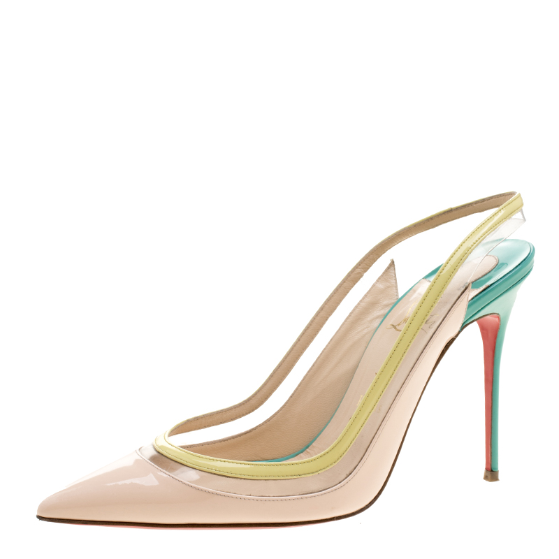 Pre Owned صندل كريستيان لوبوتان فتحة كعب بولينا PVC وجلد لامع ثلاثي اللون مقاس 40