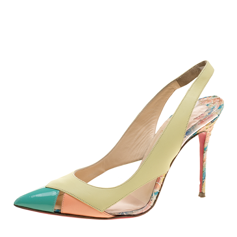 Christian Louboutin Tricolor Python Embossed/Leather and PVC Air Chance Sling Back Sandals Size 38