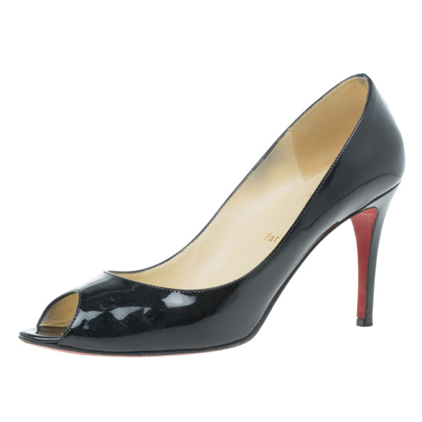 Pre Owned Christian Louboutin Black Patent You You Peep Toe Pumps Size 39.5