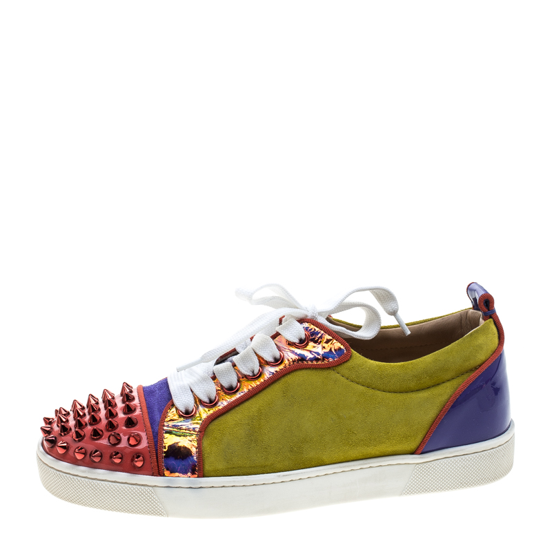 

Christian Louboutin Multicolor Suede and Patent Leather Louis Junior Spikes Sneakers Size