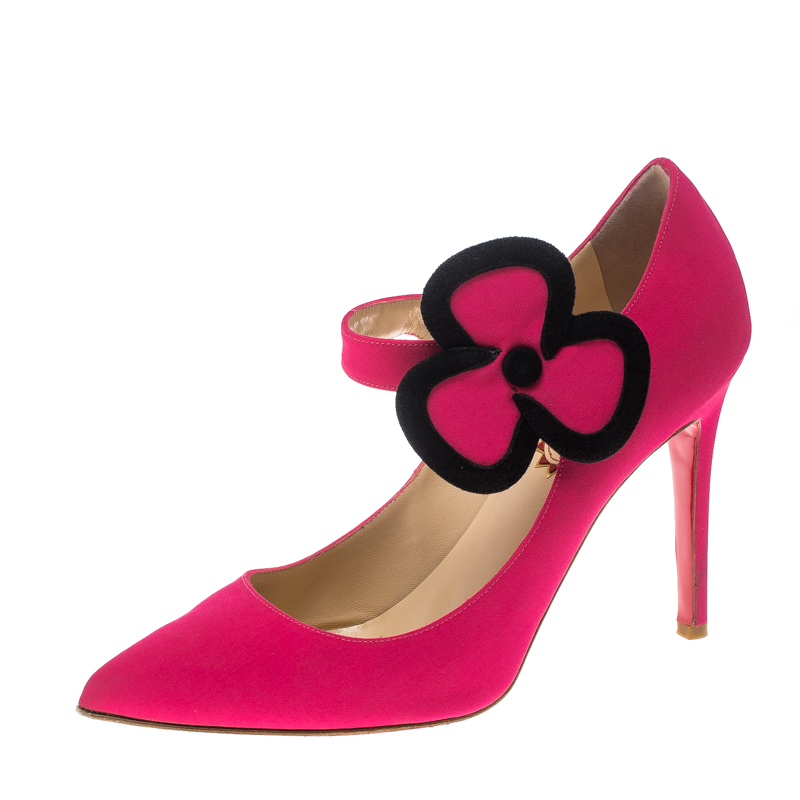 مملوكة مسبقًا Christian Louboutin Pink Satin Pensee Mary Jane Pumps Size 39