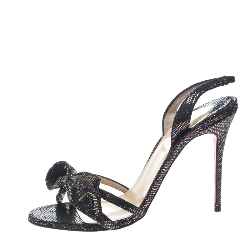 

Christian Louboutin Black Glitter Grusanda Bow Sling Back Spotlight Sandals Size