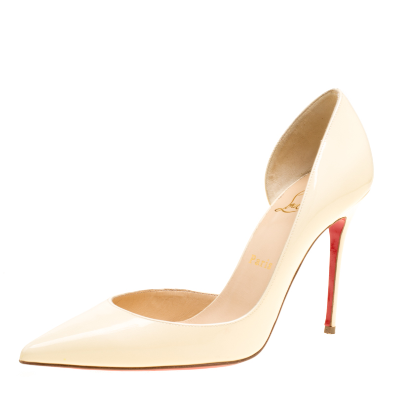 Christian Louboutin Cream Patent Leather Iriza D'orsay Pointed Toe Pumps Size 38