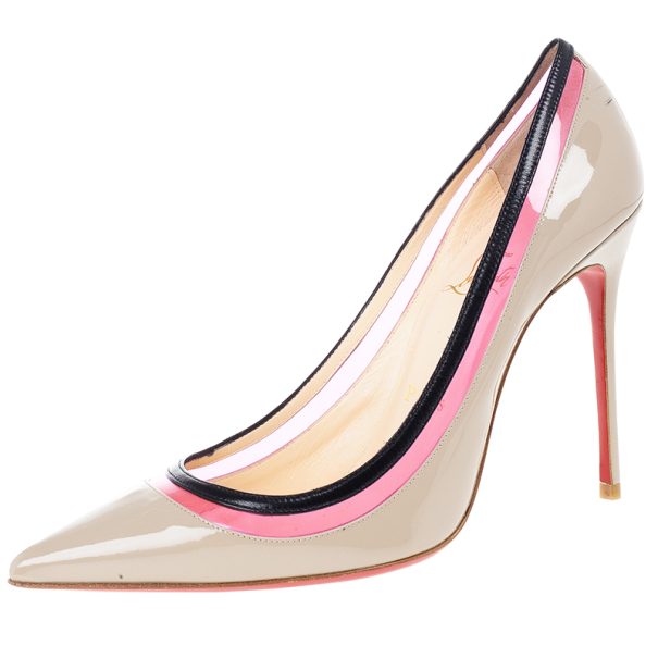 Pre Owned Christian Louboutin Beige Patent Paulina Pumps Size 38.5