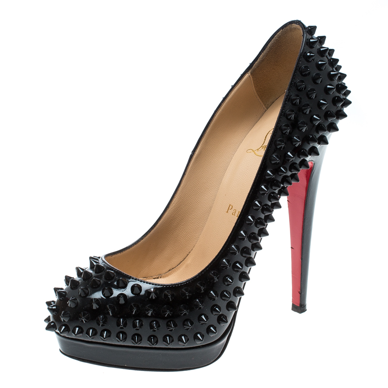 Pre-owned Christian Louboutin Black Patent Leather Alti Spikes Platform Pumps Size 37.5