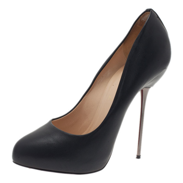 Pre Owned Christian Louboutin Black Leather Big Lips Pumps Size 37.5