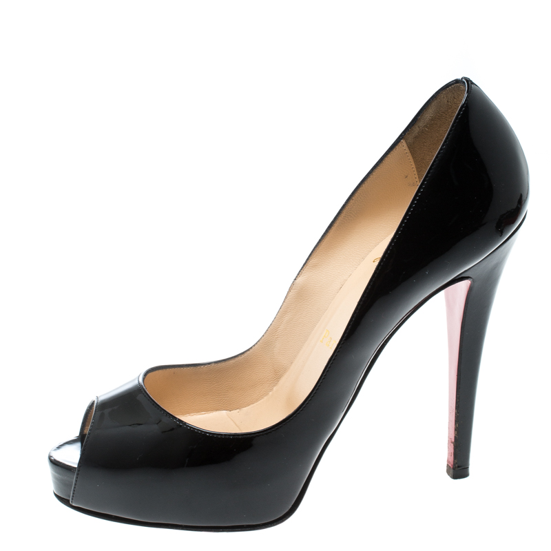 

Christian Louboutin Black Patent Leather Hyper Prive Peep Toe Platform Pumps Size