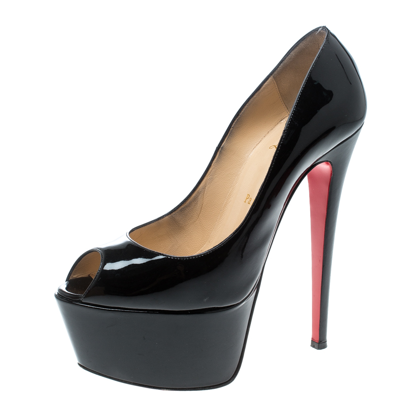 Pre Owned حذاء كعب عالي كريستيان لوبوتان جيمي بمقدمة مفتوحة ونعل سميك أزرق مخضر مقاس 38.5