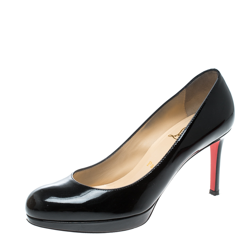 مملوكة مسبقًا حذاء كعب عالي كريستيان لوبوتان نيوفيلو جلد أسود لامع نعل سميك مقاس 37.5