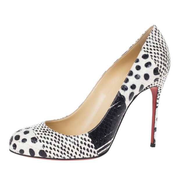 Pre Owned Christian Louboutin Black and White Watersnake Fifi Pumps Size 40