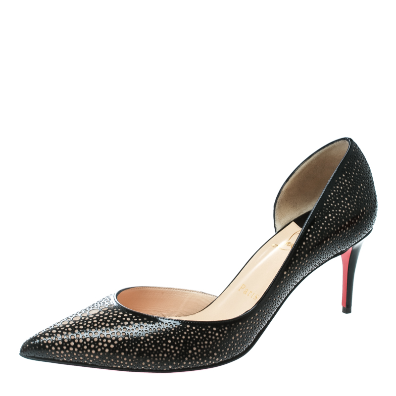 مملوكة مسبقًا Christian Louboutin Two Tone Laser Cut Patent Leather Galupump Pointed Toe D'orsay Pumps Size 37.5