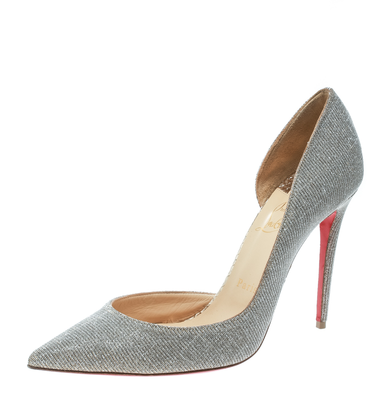 Pre Owned Christian Louboutin Metallic Glitter Lamè Fabric Iriza Pointed Toe D'orsay Pumps Size 39.5