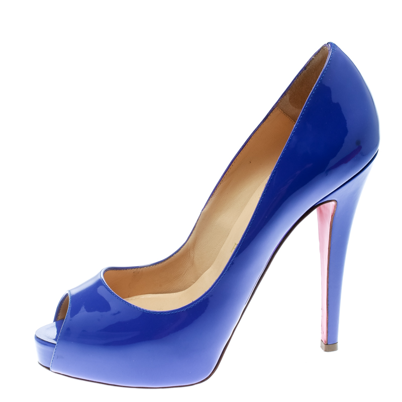 

Christian Louboutin Blue Patent Leather Hyper Prive Peep Toe Platform Pumps Size